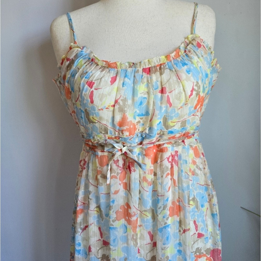 LIKELY NEW Raffy Ivory Pastel Floral Ruffle Tie Waist Maxi Dress SZ 12 Coquette - Picture 4 of 11